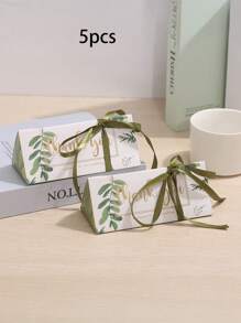 3/5 pièces Boîtes à bonbons triangulaires en forme de feuille, boîtes-cadeaux pour biscuits de mariage avec rubans, pour décoration de fête de fiançailles et d'anniversaire