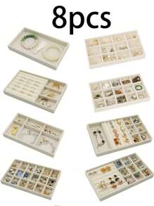 9pcs/Set Stackable Jewelry Tray, Jewelry Dish, Desktop Storage Box, Elegant Portable Stacking Jewelry Rack, Suitable For Earrings, Necklaces, Rings, Bracelets, Pendants, Lipsticks, Pearls, Brooches, Bedroom Accessory Back To School