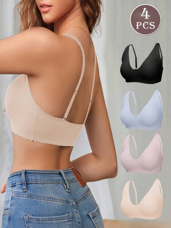 4pcs Women Seamless Wireless Adjustable Straps Removable Padded Bras