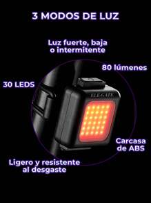 Luz LED para Bicicleta 2 Lámparas de Modo Dual Rojo o Blanco con Carga Visa USB Resistente al Agua  Trasera De Bicicleta - Negro - Ver 6