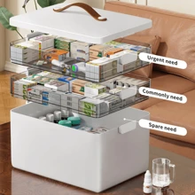 Joybos®1 pieza Organizador de caja de medicina de plástico de 3 niveles, caja organizadora de medicina, caja de almacenamiento de medicina portátil con ventana de visualización, caja organizadora de medicina de plástico, sin olor, caja de almacenamiento médico multifuncional para el hogar, con cierre con pestillo, compartimentos y asa. Para uso doméstico, dormitorio, dormitorio, baño, viajes al aire libre, almacenamiento debajo de la cama, viajes y oficina, blanco.
