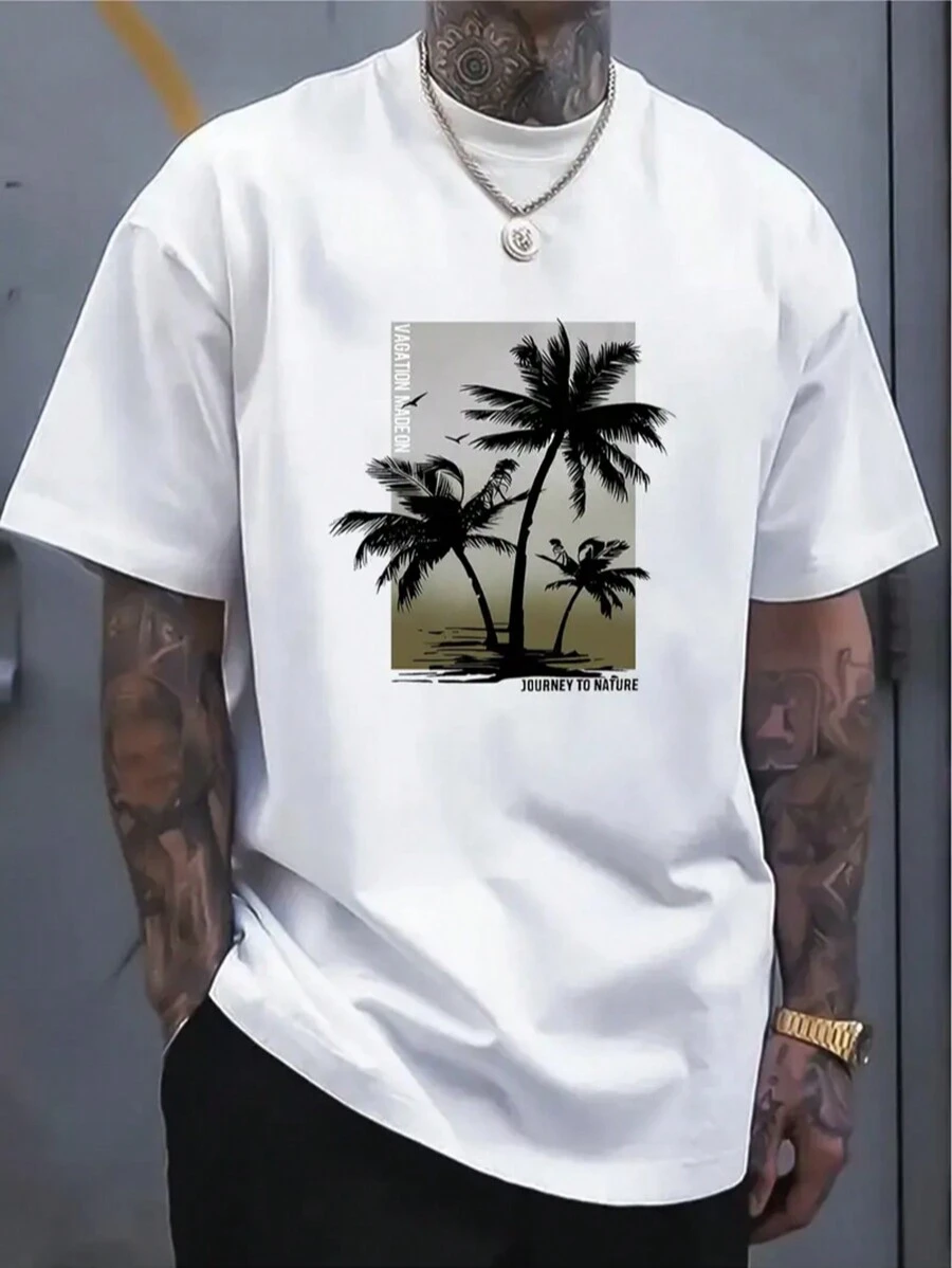 Loose Large Size Men's Small Logo Pattern T-Shirt, Pure Cotton, Skin-Friendly And Comfortable, Suitable For Sports, Suitable For Summer, Cotton Top, Spring Top, Short-Sleeved Top