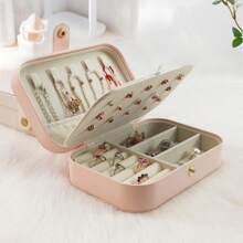 1 pieza Caja de joyería portátil de doble capa, organizador de joyas de viaje mini para aretes, anillos, collares, pulseras, almacenamiento multiusos, regalo del Día de San Valentín para joyas de mujer, para anillos, para collares, para pulseras, accesorio de joyería, bolsa de almacenaje de joyas, regalo de cumpleaños para mamá