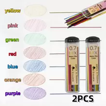 30pcs/2 Boxes Mixed 7 Colors Pencil Lead Refills, HB Hardness. Consumables, Do Not Press For Too Long During Use. 60pcs/Box 0.7mm Automatic Colored Refills, Multi-Color For School, Students, Office, Drawing, Erasable, Pressurized