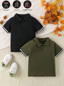 2 stuks/set peuterjongens zomer militair groen, zwart, wit korte mouwen poloshirts, casual sportvakantie poloshirts