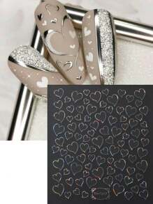 2pcs Hollow Laser Silver Hollow Heart Nail Art Stickers Valentine's Day Holographic Bronzing Heart Y2K Nail French Tips Nail Art Charms Self Adhesive Slider Manicure Accessories Nails Nail Supplies - Multicolor - View 4
