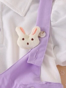 2pcs/Set Young Girl Cute Rabbit Short Sleeve Top And Bib Dress Set, Summer - Mauve Purple - View 4