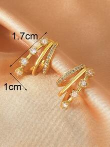 1pair Retro Geometric Copper Inlay Zirconia Asymmetric Earrings For Women - C-shaped Three-claw Earrings - View 9