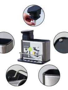 Stainless Steel Sink Organizer Sponge Holder With Detergent Holder Soap Dispenser Kitchen - 銀色 - 查看 8