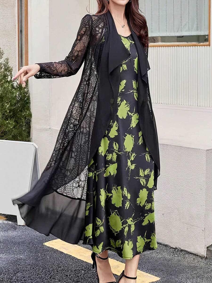 1pc Women's Elegant Plain Lace Open Front Kimono, Casual Yet Stylish For Everyday Wear, For Summer Beach Vacation