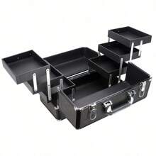 6-Tiers Accordion Trays Professional Cosmetic Makeup Train Case Organizer Travel Brush Holder - Vk3203, Black Glitter (VP001-51)