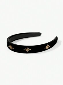1pc 2cm Wide Women Solid Color Autumn/Winter Velvet Pentagram Wide Headband, Elegant Sweet Fashion Campus Matching, Suitable For Party/Dance/Daily Wear,Hairband,Hair Hoop Headbands, Black Hair Accessories Head Accessories - Black - View 3