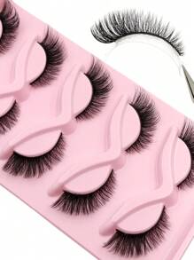 Asiteo 5 Pairs Cat Eye False Eyelashes, Flared Ends, Elongate Eyes, Natural & Fluffy, Makeup Lashes - 黑色 - 查看 4