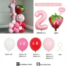 49 pièces Ensemble décoratif de ballons multicolores numérotés avec feuille de nacre thème fraise, convient pour la décoration d'anniversaire papillon, photo de décor, célébration d'anniversaire, événements intérieurs et à thème - Rose bonbon - Voir 15