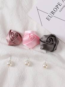3pcs/Set Muslim Headscarf Pearl Rose Flower Hijab Pins & Clips - Multicolor - View 2