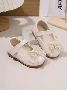 女童珍珠蝴蝶结皮革公主鞋，软底，春秋夏新款
