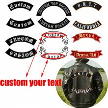 Custom Embroidered Decorative Stickers Of Two Banners With Different Shapes And Fonts Can Be Used For Leather Jackets, Cycling Clothes And Other Decorations, Which Can Be Ironed Or Sewn By Hand