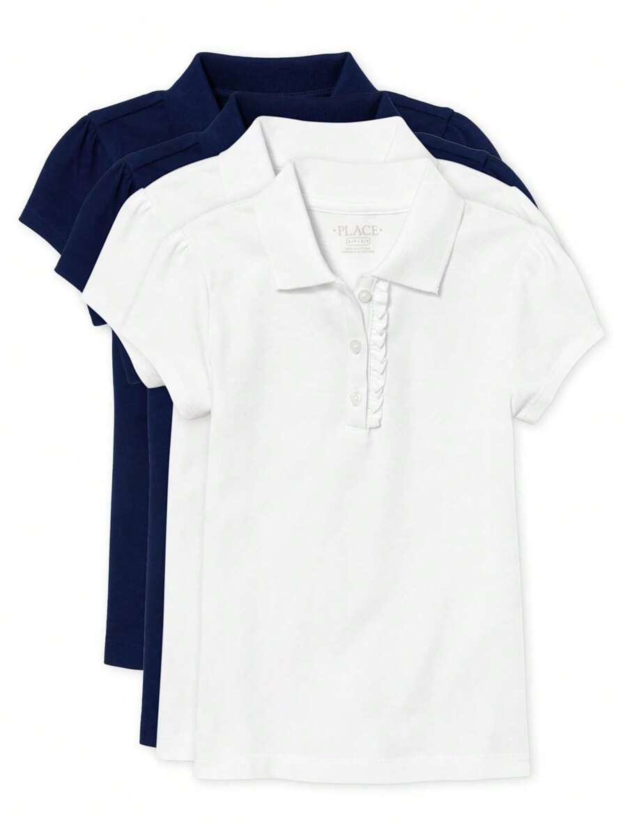 The Children's PLACE Girls Uniform Ruffle Pique Polo 4-Pack - 多重清除 - 查看 1