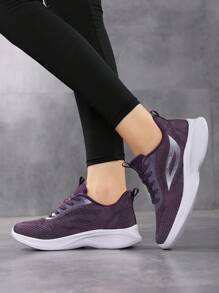 New Spring/Autumn Plus Size Versatile Light Weight Mesh Breathable Casual Running Shoes, Women Sports Shoes, Soft Bottom Soft Upper Jogging Shoes, Purple Mesh Flats, Women's Fashionable Comfy Travel Shoes, Low-Top Round Toe Lace-Up Mesh Sneakers, Women's Walking Shoes, Women's Road Running Shoes