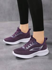 New Spring/Autumn Plus Size Versatile Light Weight Mesh Breathable Casual Running Shoes, Women Sports Shoes, Soft Bottom Soft Upper Jogging Shoes, Purple Mesh Flats, Women's Fashionable Comfy Travel Shoes, Low-Top Round Toe Lace-Up Mesh Sneakers, Women's Walking Shoes, Women's Road Running Shoes