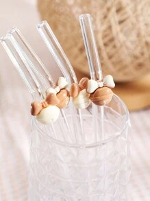 1 pieza Pajita de vidrio resistente al calor con decoración de campana, apta para beber jugo, leche, café, bebidas frías, pajita flexible, excelente para volver al colegio, regalos, Navidad, San Valentín, Año Nuevo, cumpleaños, elegante set de regalo