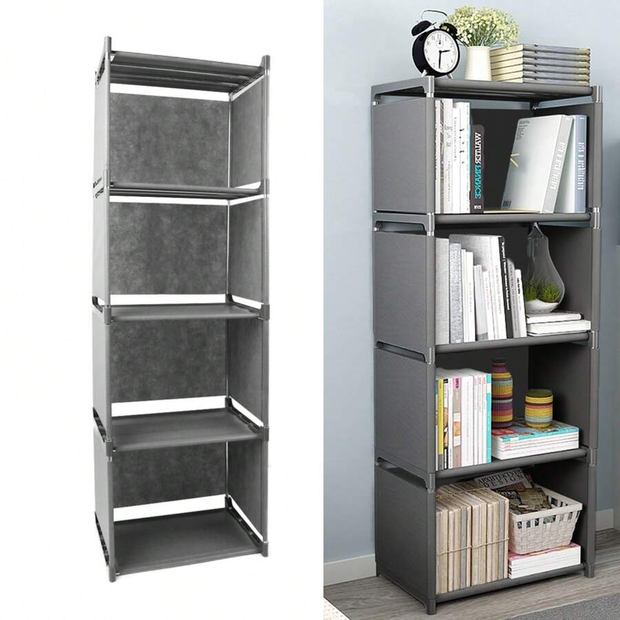4-Tier Modern Storage Rack 5-Cubes Book Shelf Bookcase Display Unit Organizer 125x41x28cm(Fabric Cannot Be Placed With Heavy Objects) - Grey - View 1