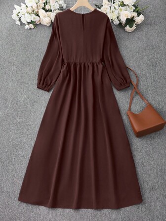 1pc Women Arab Style Solid Color Long Sleeve Simple Fashion Casual Maxi Dress, For Everyday Wear, Modest Abaya