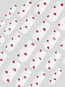 Add A Touch Of Romance With 24Pcs Press On Nails Medium Square Red And White Nails Art Elegant Simple Red Heart-Shaped White Nails Full Coverage Fake Nail Tips For Women And Girls Includes 1Sheet Adhesive Tabs & 1Pc Mini File Valentine'S Nails Suitable For Mother'S Day Office Daily Wear False Nails Jelly Glue Is Randomly Shipped Nail Supplies Nails