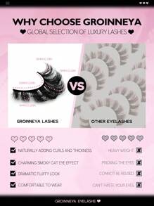 GROINNEYA 6 对假睫毛漫画睫毛猫眼睫毛仿貂睫毛狐狸眼睫毛自然浓密睫毛角色扮演旅行必备化妆工具（8-21）