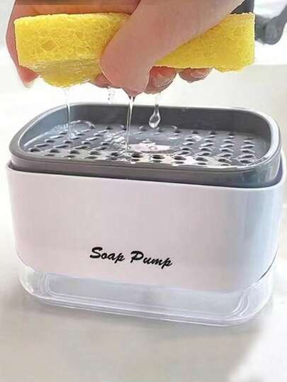 1 Pieza Dispensador de Jabón 2 en 1 para Cocina con Soporte para Esponja, Dispensador de Líquido para Lavar Platos, Gadgets Inteligentes para Cocina, Organizador de Encimera de Fregadero, Dispensador de Jabón para Fregadero, Cepillo para Limpiar Ollas, Aplicable para Limpieza de Utensilios de Cocina, Almacenamiento para Baño