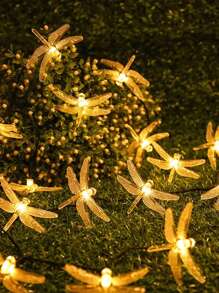 1 pièce Guirlande lumineuse solaire avec libellule et ciel étoilé, 20/50 lumières blanches chaudes. Décoration scintillante avec piles, 2 modes. Convient pour jardin, pelouse, Noël, fête, chambre, mariage, anniversaire.