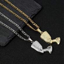 dollrinboy 1Pc Egyptian Queen Nefertiti Pendant Necklace For Women 18K Gold Silver Tone Stainless Steel Pendant Necklace 3mm Figaro Chain Necklace