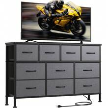 GIKPAL 10 Drawer Dresser For Bedroom, Dresser TV Stand With Power Outlets, Entertainment Center Chest Of Drawers For 55'' Long TV, Wide Fabric Dresser For Storage And Organization - 深灰色 - 查看 1
