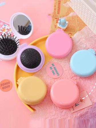 Folding Travel Mirror Hair Brush Round Folding Pocket Size Hair Brush Mini Hair Comb Compact Travel Size Hair Massage Comb For Women Girls Travel Essentials Travel Accessories Travel Essentials Travel Organizer For Beach Summer Vacation Back To School Body Care For Travel,Outdoor,Sport,Office,School,Hair Clips,Hair Accessories