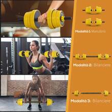 HOMCOM Set Manubri Regolabili 2 in 1 con Barra Bilanciere, Pesi Manubri Pesi con 12 Dischi per Allenamento Casa/Palestra, Nero e Giallo