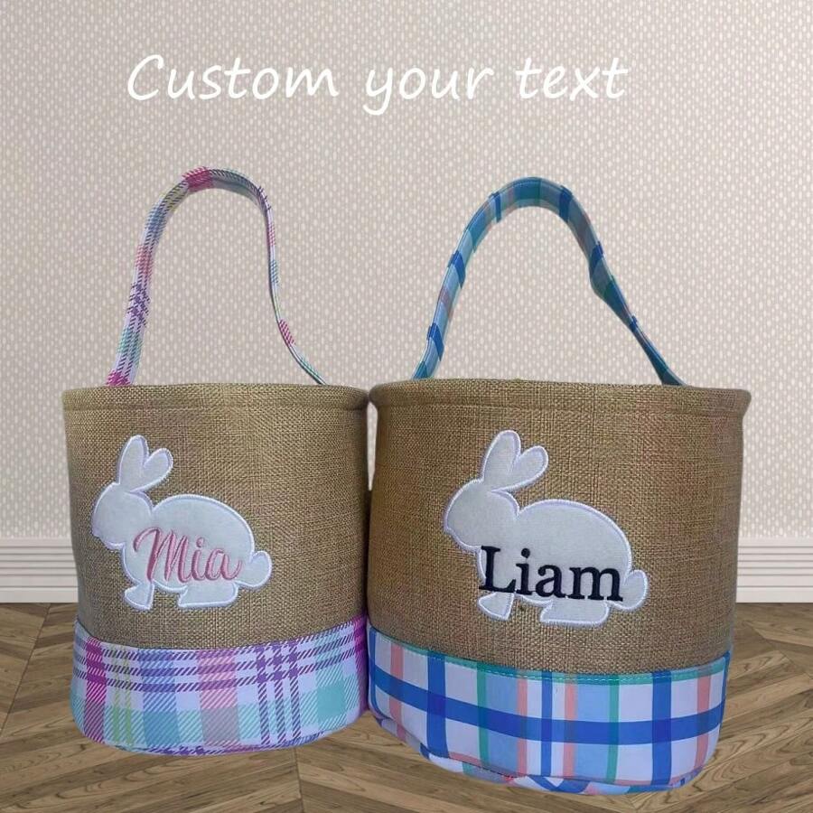 Personalized Easter Basket Custom Embroidered Easter Bunny Egg Basket For Easter Activities - Multicolor - View 1