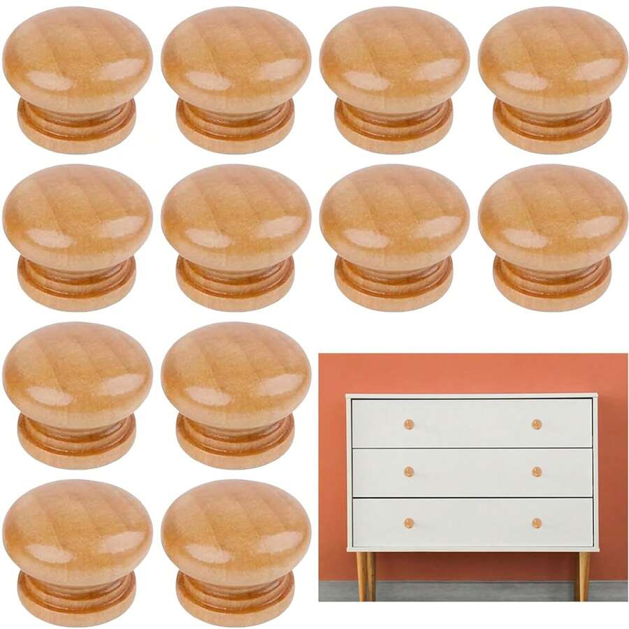 28mm 4/8/12pcs Cabinet Knob Kitchen Drawer Cupboard Door Handle Wooden Pull Screws