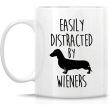 Funny Mug - Easily Distracted By Dogs Dachshund Dog Mom Lover 11 Oz Ceramic Coffee Mugs - Sarcasm Sarcastic Motivational Inspirational Birthday Gift For Him Her Friend Coworker Dad Men - trắng - Xem 2
