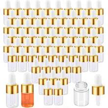 130 Pcs Mini Glass Dropper Bottles With Dropper Sample Containers Mini Clear Dropper Bottles Small Sample Vials With Lid Essential Oils Bottles For Traveling Cosmetic Perfume Liquid Sample (Gold,2 Ml)