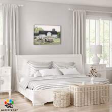1PCS Framed Farmhouse Wall Art - Barn Picture, White Barn And Floral Canvas Print For Kitchen Decor, Modern Countryside Landscape Painting, Vintage Car Artwork For Living Room Decor, Home Office Decor, Suitable For Bedroom Dining Room Bathroom Study Office Coffee Shop Hotel Apartment Studio Dressing Room Wall Decor