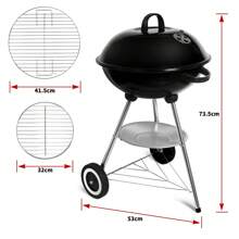 Parrilla de carbón, parrilla hervidor con tapa, parrilla redonda con ruedas y asa, parrillas para barbacoa, parrilla para acampar, negra - Negro - Ver 9