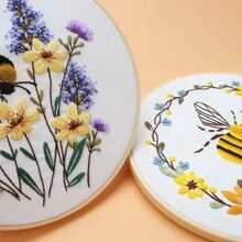 3 件套刺绣套件，带花卉图案和说明，包括绣花箍、绣花线、绣花针、初学者刺绣入门套件 - 黃色 - 查看 5