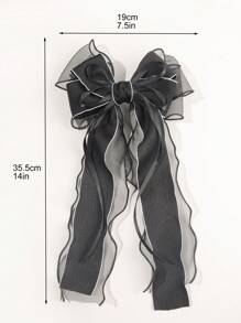 1pc Black Mesh Huge Bowknot Wave Ribbon Elastic Hair Clip, Elegant & Delicate Spring Hair Accessory, School Stuff, College