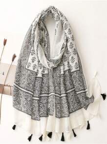 新款透气沙滩配饰流苏披肩，优雅波西米亚风围巾，时尚彩色条纹印花雪纺围巾，女士百搭轻盈大围巾，适合春夏穿着，户外防晒沙滩披肩 - 彩色 - 查看 10