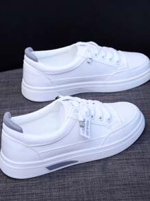 Zapatos deportivos casuales para mujer, zapatillas planas, zapatos deportivos para correr en carretera - blanco gris - Ver 8