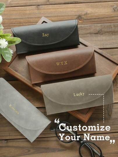 1pc Custom Name GLASSES CASE Personalized Vintage Sunglasses Holder Eyeglass Box Faux Leather Carrying Pouch Customized Hot Stamping Minimalist Portable Eyeglasses Case Engraved Gold Monogram Mother's Day Gifts For Mom Dad Him Her, Vintage,Casual,Hipster,Old Money,Stylish,Cute,Custom,Personalized,Unique,Customized,Ideal Gifts For Him,Ideal Gifts For Her,Boyfriend,Girlfriend,Family,Friends,Grandparents,Her,School Supplies,Back To School,For Office,For School,For Classroom,For Teacher Gifts,For University,For Colleague,For Dorm Rooms,For Teacher,For Boys And Girls,For Teenagers,Junior High School Students,Middle School Students,High School Senior High School Students,College Students,University Students,Freshman,Sophomore,Underclassmen,Customized Glasses Accessories,Street Casual Chic,Delicate Romance