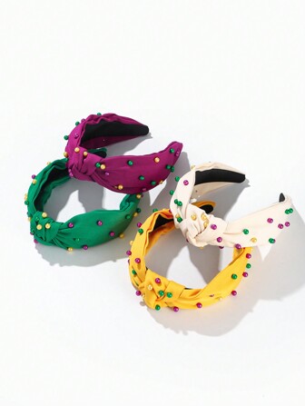 1pc Colorful Green Yellow Purple Knotted Fabric Headbands For Carnival