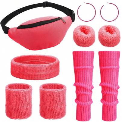 6 set di accessori per abbigliamento da donna anni '80, legwarmer neon, fasce per capelli, polsini, orecchini, scrunchies per rave festa, feste anni '80, addio al nubilato, discoteca o celebrazioni, sport, palestra, allenamento per divertirsi ad Ognissanti