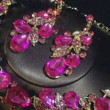 Juego de joyas de lujo para mujer, set de 3 piezas que incluye collar y aretes, adecuado para novia, boda, banquete y ocasiones formales