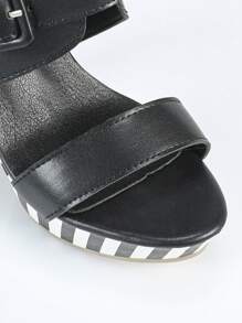 Black Chunky Heels Sandals For Women, Waterproof Platform Lace-Up Black & White Color Block High Heels - Black - View 8